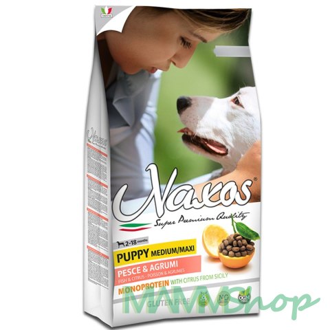 Naxos Naxos Puppy Medium/Maxi Ryba Karma Bezglutenowa i Monobiałkowa dla psów ras średnich i dużych 12kg