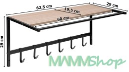 Wieszak ścienny z półką jasny buk AZUL czarny