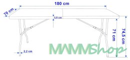 Stół cateringowy BALI składany w walizkę 180 cm biały