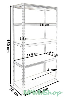 Regał magazynowy 5 poziomów czarny 625kg 150x75x30 cm