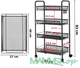 Regał na kółkach 4 poziomy Olden czarny