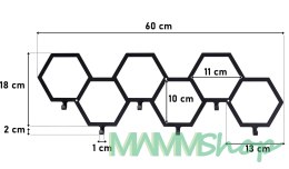 Wieszak na klucze HEX 6 haczyków czarny